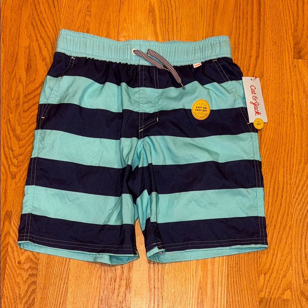 Cat & Jack Blue Striped bathing suit large 12-14 NWT